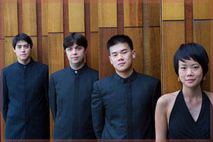 Hausmann Quartet. Left to right: Jeremiah Shaw,Isaac Allen, Eric Chin, Angela Choong.